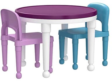 Humble Crew Forever Toddler 2-in-1 Plastic Building Blocks-Compatible Activity 2, Round, White/Pink/Purple/Turquoise Kids Table and Chairs Set - Image 4