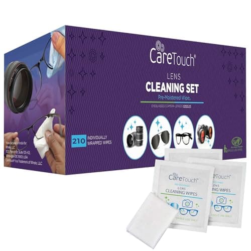 Care Touch Lens Wipes for Eyeglasses- 210 Count Individually Wrapped Pre- Moistened Wipes, 5 x 6 Inch- Camera Lens, Sunglasses and Glasses Cleaner,- Gentle and Portable for Cleaning of Optical Devices - Image 1