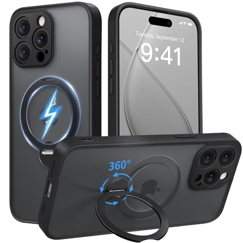 GolbinBox 360° Spin Magnetic Stand for iPhone 15 Pro Max Case, [Compatible with MagSafe], [Full Camera Protection] [16FT Military Drop Protection], Slim Translucent Matte Phone Case, Black - Image 1