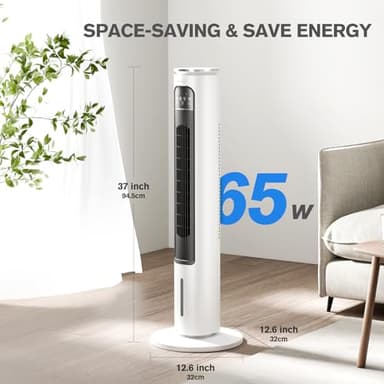 Windowless Portable Air Conditioners, 37’’ Evaporative Air Cooler w/Remote, 2.5L Water Tank & 4 Ice Packs, 12H Timer Auto-off, 70° Oscillating, Quiet Cooling Tower Fan For Bedroom Living Room Office - Image 7