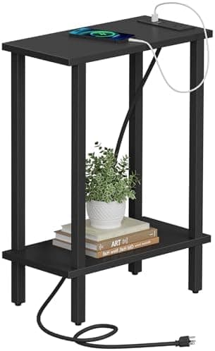 TUTOTAK Small End Table with Charging Station, Narrow Side Table with USB Ports and Outlets, Skinny Sofa Table, Slim Nightstand, Living Room, Bed Room, Black TB01BK060 - Image 3