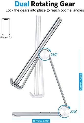 OMOTON Foldable Cell Phone Stand, C4 Portable Aluminum Phone Holder, Adjustable Phone Dock Cradle Compatible with iPhone 16/15/14 Pro Max, Samsung Galaxy, Small Tablets and Other Phones, Grey - Image 8