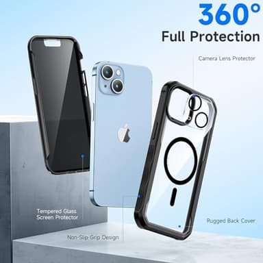 seacosmo for iPhone 14 Case, Full Body Bumper with Built-in 9H Tempered Glass Privacy Screen Protector and Camera Lens Protector, Compatible with MagSafe, Shockproof Phone Cover, 6.1", Black - Image 3