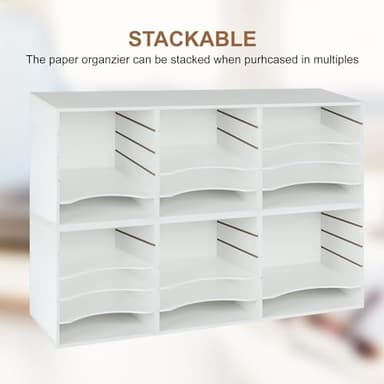 EMERIT Paper Organzier Wood Desktop Organizer Storage Letter Tray File Sorter with Adjustable Shelves for Home Office - Image 7