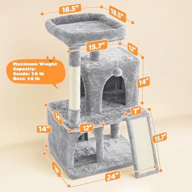 Yaheetech 42in Cat Tree Tower with Scratching Posts, Plush Condo, Ramp & Perch, Multi-Level Climber for Indoor Cats & Kittens, Light Gray - Image 3