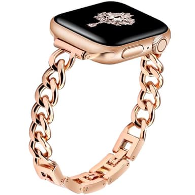 Newlibery Slim Rose Gold Band Women Feminine Elegant Compatible with Apple Watch 42(S3/2/1)/44/45/46/49mm Adjustable Metal Strap Dressy Chain Bracelet for iWatch Series 11/10/9/8/7/6/5/4/SE/Ultra3/2/1 - Image 7