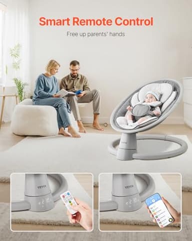 VEVOR Baby Swing, 5-Speed Portable Infant Swing with Remote Control, Touch Panel, Bluetooth Music, 10 Preset Lullabies & 5-Point Safety Harness for 0-9 Month Boys Girls Up to 20lbs - Image 4