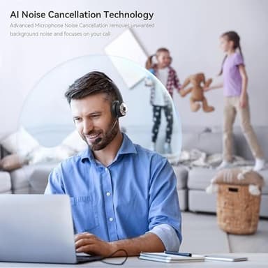LEVN Bluetooth 5.0 Headset, Wireless Headset with Microphone (AI Noise Cancelling), 35Hrs Bluetooth Headphones with USB Dongle for PC, Suitable for Remote Work/Call Center/Zoom/Online Class/Trucker - Image 2