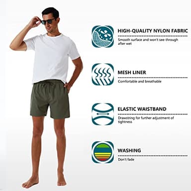 SILKWORLD Mens Swim Trunks Quick Dry Beach Shorts with Zipper Pockets,MQ18_Zip_Army Green,XX-Large - Image 3