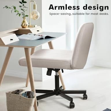 LEMBERI Criss Corss Chair with Wheels, Armless Wide Cross Legged Office Desk Chairs, Fabric Rocking Swivel Computer Task Vanity Makeup Chair for Home Office - Image 7