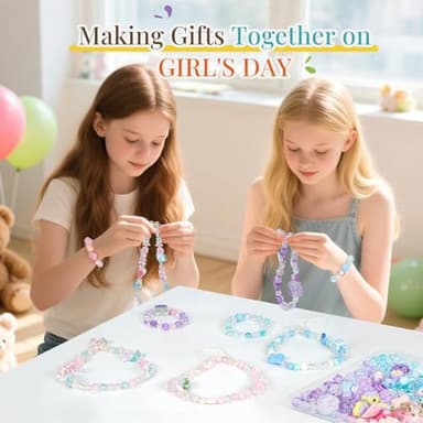 JoyJellies Bracelet Making Kit Assorted Acrylic Beads, 4 Colors Charms Keychain Making Kit with String Key Ring Clips Bow Heart Cute Beads for Bracelets DIY Arts and Crafts Girls Jewelry Making Gifts - Image 2