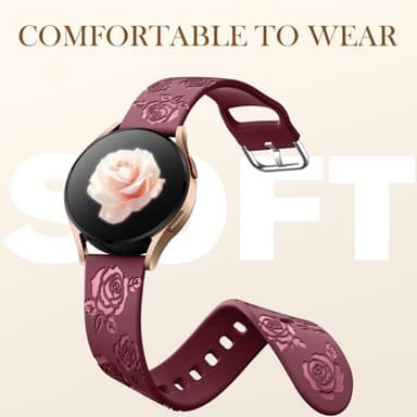 DaQin Floral Engraved Band Compatible with Samsung Watch Bands 6 5 4/Galaxy Watch 5 Pro/Watch 6 4 Classic/Active 2, 20mm Silicone Sport Replacement Strap for Galaxy Watch 7 Band Women Men, Wine Red - Image 4