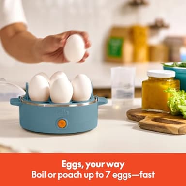 bella Electric Egg Cooker, 7 Eggs Capacity Tray, Single Stack, for Poached, Scrambled, Hard, Medium & Soft Boiled Eggs, Omelets and Steamed Dumplings, Auto Shutoff, 360 Watt, Surf - Image 2