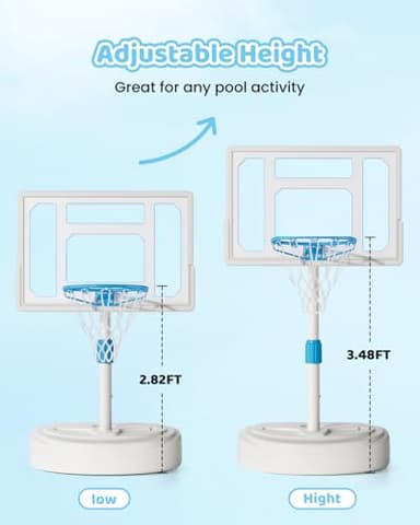 Pool Basketball Hoop Poolside, Stainless Steel Adjustable Swimming Pool Basketball Goal with 32 Inch Shatterproof Backboard, Poolside Water Basketball Hoop, 2 Balls & Pump Included - Image 2