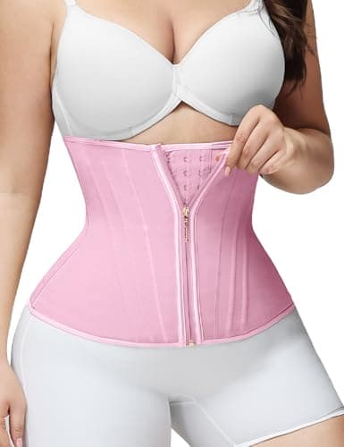 SHAPSHE Waist Trainer for Women Tummy Control Workout Waist Cincher Corset Shapewear Postpartum Body Shaper Faja with Zipper Hook Pink - Image 1