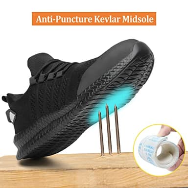 Steel Toe Shoes for Men and Women Comfortable Lightweight Work Safety Shoes Puncture Proof Slip Resistant Indestructible Sneakers Construction Work Utility Black M9.5 - Image 3