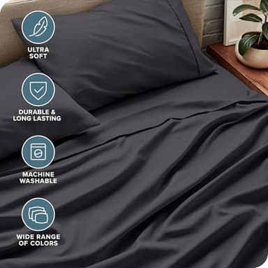 Bare Home Queen Sheet Set - Luxury 1800 Ultra-Soft Microfiber Bed Sheets - Double Brushed - Deep Pockets - Easy Fit - 4 Piece Set - Bedding Sheets & Pillowcases (Queen, Forged Iron Grey) - Image 4