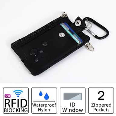 MASAPHlL Small Lanyard Wallet for Women/Men with RFID Blocking ID Card Wallet, Minimalist Nylon Zipper Pouch, Travel Neck Wallet with Keychain, ID Window for Card,Coin,Cash (Black) - Image 4