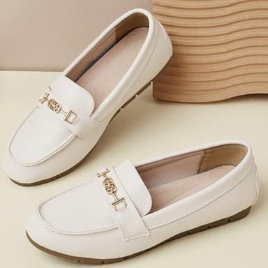 DeYashopin Women's Loafer Shoes Leisure Slip On Work Shoes Comfort Walking Flats White 8 - Image 6