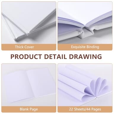 zmybcpack 6 Pack Hardcover Blank Book 8.5x11 inch, Hardcover Blank Book for Students to Write Stories, Blank Hardcover Sketchbooks Journal（White，22 Sheets/ 44 Pages Each） - Image 3