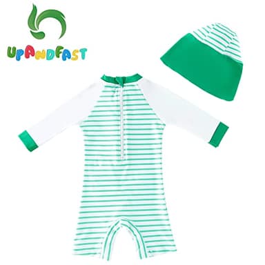 upandfast Baby/Toddler Swimsuit UPF 50+ Sun Protection One Piece Zipper Bathing Suit with Sun Hat Infant Beach Swimwear (Green Boat, 9-12 Months) - Image 2