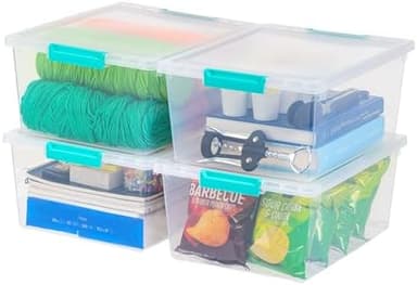 IRIS USA 12 Qt. Plastic Storage Bins Containers with Lids, 4 Pack, Small Sensory Bin, Craft Storage, Craft Organizers & Storage, Organizing Container for Home, Office & Art Supplies, Stackable, Clear - Image 2