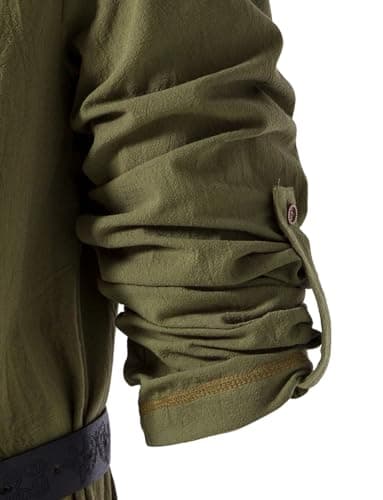 JEMITOP Men's Renaissance Costume Retro Lace Up Shirts for Pirate Viking Medieval Vampire Halloween Cosplay Without Belt Army Green XXL - Image 6