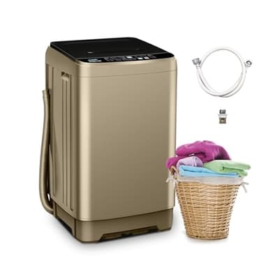 BORCOLO Portable Washing Machine, 17.7lbs Full-Automatic Small Washing Machine for Apartment, 10 Wash Programs with Drain Hose Dorm Size Portable Washer for RV, Home, College, Gold - Image 1