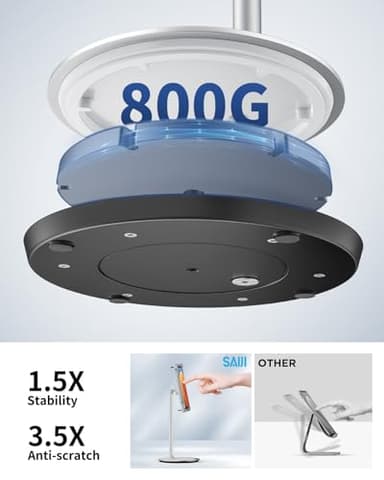 SAIJI Tablet Stand Holder, Height Adjustable Portable Monitor Stand, 360 Degree Rotating, Aluminum Alloy Cradle Mount Dock for 4.7"-15.6" Screen iPhone Samsung, iPad, Kindle, eBook Reader (Silver) - Image 3