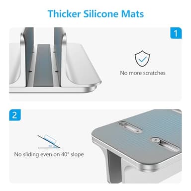 OMOTON Vertical Laptop Stand Holder, Desktop Aluminum Stand for MacBook with Adjustable Dock Size, Fits All MacBook, Surface, Chromebook and Gaming Laptops (Up to 17.3 inches), Silver - Image 4