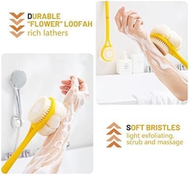 Shower Body Brush,Soft Bristles and Beautiful Pumpkin Loofah 14” Long Handle Back Scrubber Bath Mesh Sponge for Skin Exfoliating Bath,Massage Bristles Suitable for Wet or Dry,Men and Women (Grey - Image 2