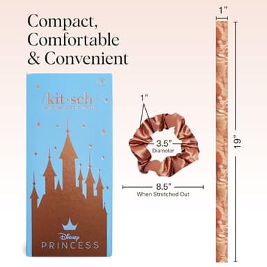 Disney & Kitsch Satin Heatless Hair Curler Set - Heatless Curls Overnight with Hair Curler & 2 Satin Scrunchies - Hair Curlers to Sleep in for Overnight Curls - Overnight Blowout Rods - Princess Party - Image 5