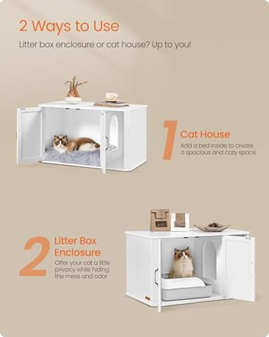 Feandrea Litter Box Enclosure, Modern Cat Litter Box Furniture Hidden, Front Entry, Double Doors, Handles, Cat House, Side End Table, 33.5 x 19 x 19.5 Inches, Cloud White UPCL012W01 - Image 3