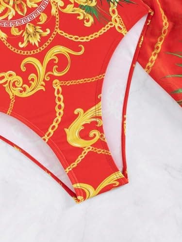 One Piece Women's Swimsuit with Beach Cover Up Wrap Skirt Set, Tummy Control, Sexy V Neck Reds - Image 6