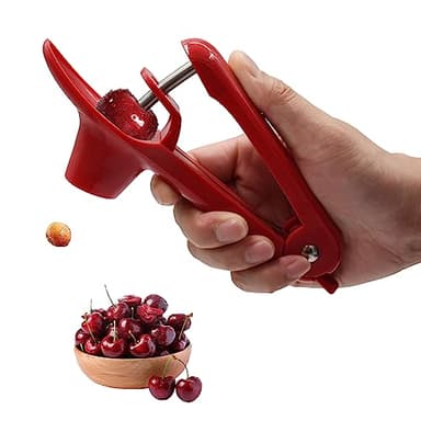 Cherry Pitter Tool, Olive Pitter and Fruit Pit Corer Remover Tool, Portable Kitchen Tool with Space-Saving Lock Design for Making Jam (Red) - Image 1