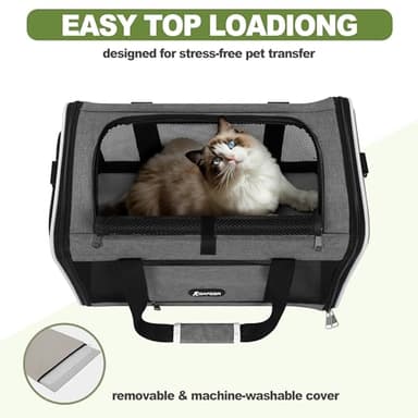GAPZER Cat Carrier 18x11x11 Top Load Soft Pet Travel Bag Over 15 lbs, Collapsible Small Dog Puppy Crate 10 Pounds, Small Animal Rabbit Kennel Carrying Case, Kitten Mesh Cage Medium Cat Under 25 Grey - Image 6