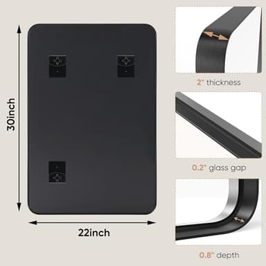 DUMOS Black Metal Framed Vanity Rounded Rectangle Bathroom Mirrors for Over Sink Wall, 30x22 Inch Matte Large Mirror, Modern Decorative for Restroom, Farmhouse, Horizontally or Vertically Hanging - Image 7