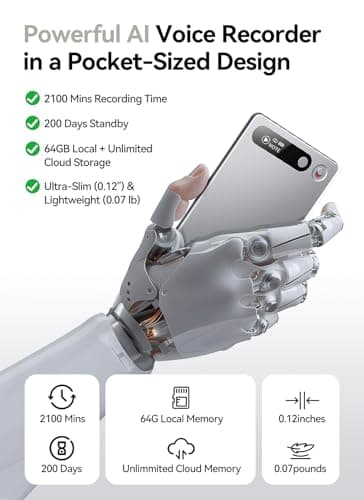 AI Voice Recorder with App Control, Advanced AI Technology for Transcription & Summarization, 64GB Memory, Magnetic Case, Supports 50 Languages – Audio Recorder for Lectures, Meetings, Interviews - Image 6