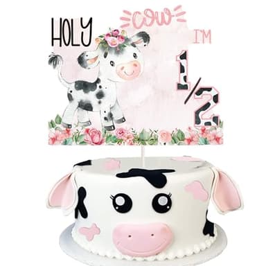 31 Pcs Holy Cow I'm 1/2 Birthday Cupcake Topper Pink Moo Moo Half Way To 1st Cake Cupcake Topper for Farm Animals Cow Theme Baby Shower Girls Half Birthday Party Cake Decorations Supplies - Image 2