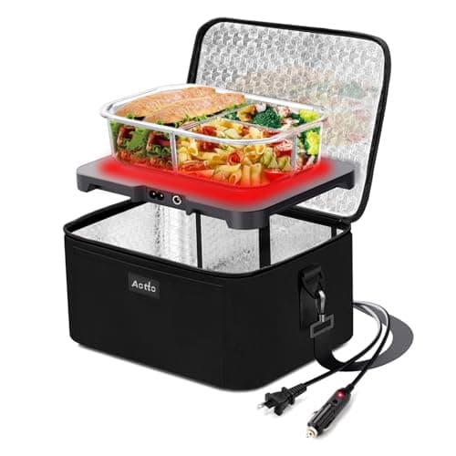 Aotto Portable Oven, Electric Lunch Box Food Heater - 12V/24V/110V 3-in-1 Car Food Warmer - Mini Personal Microwave Heated Lunch Box Warmer for Car, Truck, Travel, Office & Home Use - Black - Image 1