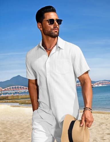 COOFANDY Men's Summer Short Sets Vacation Outfit Casual Button Down Shirt Beach Wedding Attire - Image 4