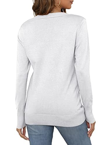 VERABENDI Womens V Neck Button Cardigans Soft Open Front Knit Sweaters with Pockets,White,X-Large - Image 3