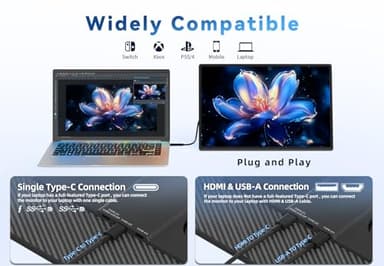 AOKER 16" Portable Monitor for Laptop - 1200P FHD Laptop Screen Extender HDMI USB C Travel External Display with Stand Gaming Monitor for PC MAC Switch Phone Computer Xbox PS4/5 - Image 6