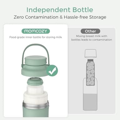 Momcozy 22oz Portable Breast Milk Cooler for Outdoor, Life Saver with 360° Total Cooling for 24 Hours, Larger Capacity Travel Breastmilk Chiller with 2pcs Baby Bottles for Breastmilk Storage, Green - Image 5