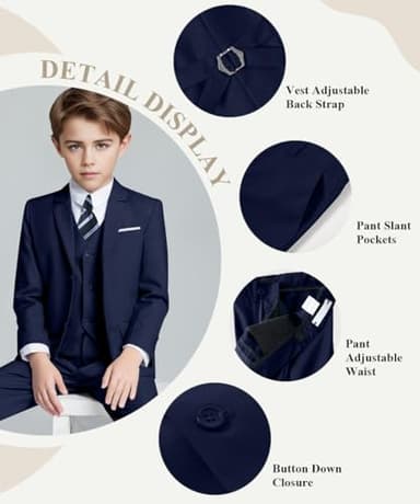 Visaccy Suit for Boys 5 Pieces Kids Tuxedo Toddler Slim Fit Suits Outfit for Wedding Navy Blue Size 6 - Image 2
