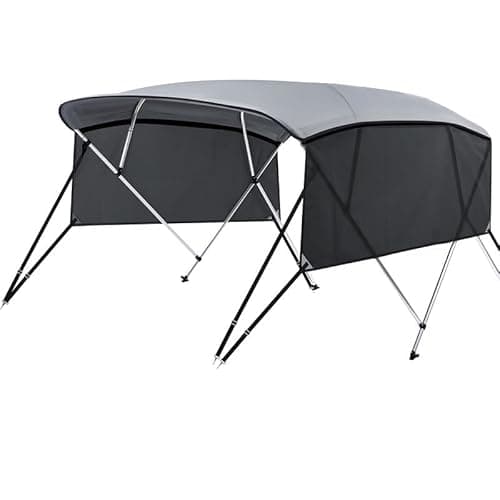 KAKIT 3 4 Bow Bimini Tops with Mesh Sidewalls Support Poles for Boats Marine Grade Canvas Top Includes 2 Straps Storage Boot 1 Inch Aluminum Frame - Image 1