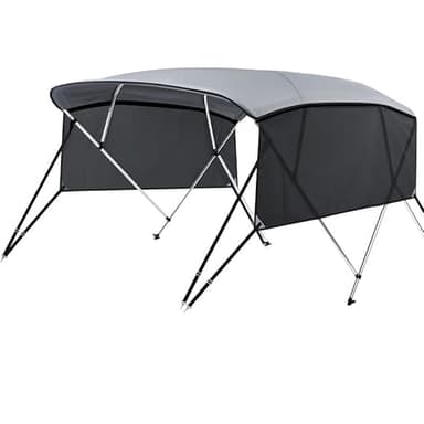 KAKIT 3 4 Bow Bimini Tops with Mesh Sidewalls Support Poles for Boats Marine Grade Canvas Top Includes 2 Straps Storage Boot 1 Inch Aluminum Frame - Image 1