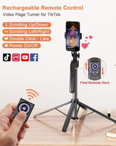 Yeaki 71” Auto Face Tracking Tripod for iPhone with Light,360° Rotating Phone Stand with Rechargeable Remote Control for TikTok Vlog Video Recording, Phone Tripod for Android Camera/GoPro/Ring Light - Image 3