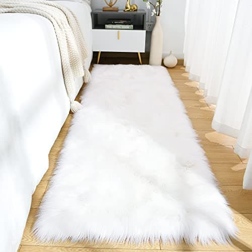 Noahas White Faux Fur Rug,2x6 Hallway Runner Rug,Faux Sheepskin Rugs,Washable Fuzzy Carpet,Fluffy Long Rugs for Bedroom,Shaggy Area Rugs for Living Room Decor - Image 1