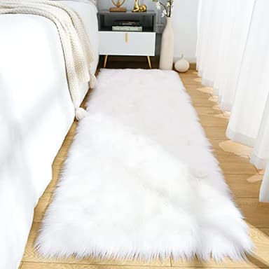 Noahas White Faux Fur Rug,2x6 Hallway Runner Rug,Faux Sheepskin Rugs,Washable Fuzzy Carpet,Fluffy Long Rugs for Bedroom,Shaggy Area Rugs for Living Room Decor - Image 1